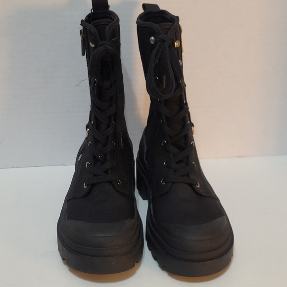 Zara Black Canvas Women's Combat Boots Chunky Heel Lace-up Zip-up Sz40 (US Sz9) - Picture 5 of 16